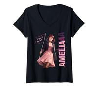 Femme Amelia Anime Style Violet Goth Girl Esthétique Nom Design T-Shirt avec Col en V