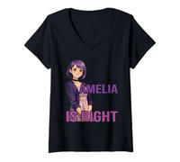 Femme Amelia Anime Style Violet Goth Girl Esthétique Nom Design T-Shirt avec Col en V