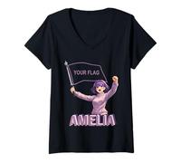 Femme Amelia Anime Style Violet Goth Girl Esthétique Nom Design T-Shirt avec Col en V