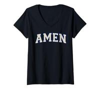 Femme Amen Christian Faith Lettres Varisty Ivoire et Bleu T-Shirt avec Col en V