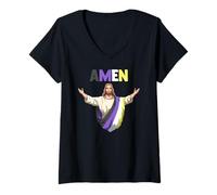 Femme Amen Nonbinary Jésus Enby LGBTQ Fierté Transgenre T-Shirt avec Col en V