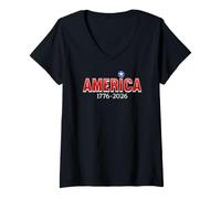 Femme America 1776-2026 Super-héros T-Shirt avec Col en V