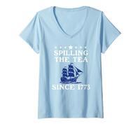 Femme America Spilling The Tea Since 1773 American History Teacher T-Shirt avec Col en V