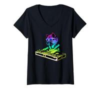Femme American Akita DJ Music Party Amoureux des Chiens T-Shirt avec Col en V