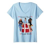 Femme American and Danish Blood Black Femmes T-Shirt avec Col en V