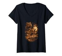 Femme American Bully Howling Moon Dog Fantasy Forrest Wilderness T-Shirt avec Col en V