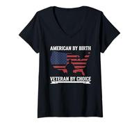 Femme American by Birth Veteran by Choice Drapeau américain Journée des Anciens Combattants T-Shirt avec Col en V