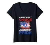 Femme American by Choice Jewish by Pride Statement Design T-Shirt avec Col en V