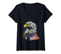 Femme American Flag Bald Eagle & Lightning Vintage July 4th T-Shirt avec Col en V