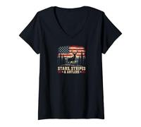Femme American Flag Deer Hunting Pride Patriotic Outdoors T-Shirt avec Col en V