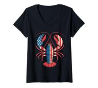 Femme American Flag Lobster 4 juillet Célébration T-Shirt avec Col en V