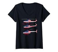 Femme American Flag Patriotic Helicopter Aviator Pilot Combat Gift T-Shirt avec Col en V