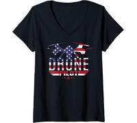 Femme American Flag Rc Drone Flying Aircraft Quadcopter Pilot Gift T-Shirt Avec Col En V