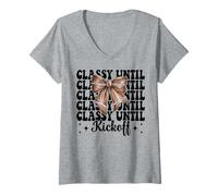 Femme American Football Girl Mom Classy jusqu'au coup d'envoi T-Shirt avec Col en V