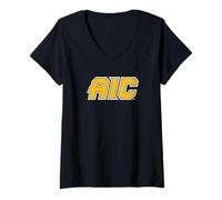 Femme American International College AIC Yellow Jackets T-Shirt avec Col en V