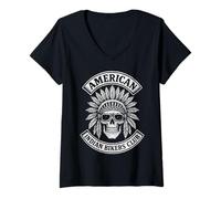 Femme American Motorcycle Indian Bikers Club - Chopper Biker T-Shirt avec Col en V