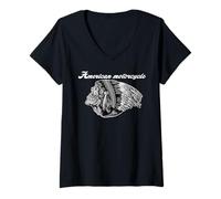 Femme American Motorcycle Skull Native Indian Eagle Chief Vintage T-Shirt avec Col en V