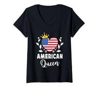 Femme American Queen America Flag Proud American Woman T-Shirt avec Col en V