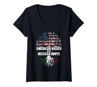 Femme American Raised with Mexican Roots T-Shirt avec Col en V