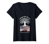 Femme American Roots Run Deep Patriotic Heritage Flag 4 Juillet 250 T-Shirt avec Col en V