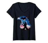 Femme American Soldier Silhouette Eagle USA Flag Illustration T-Shirt avec Col en V