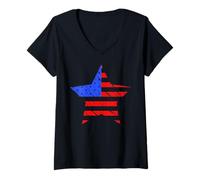 Femme American Star Retro Vintage Distressed Patriotic pour Hommes et Femmes T-Shirt avec Col en V