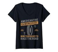 Femme American Tire Premium Service Race The Road T-Shirt avec Col en V
