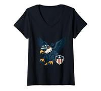 Femme American Warrior Eagle Symbole de liberté et de Puissance T-Shirt avec Col en V