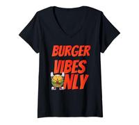 Femme Americana Burger Lover Funny Fast Food Vibes Années 50 Diner Retro T-Shirt avec Col en V