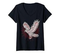 Femme Amérindien à Queue Rouge Faucon et Soleil Nature T-Shirt avec Col en V