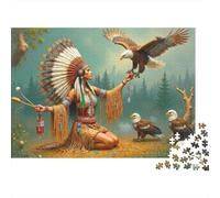 Femme Amérindienne Puzzle 1000 Pièces pour Adultes Chaman Invoquant des Esprits Aigles dans Un Rite Sacré de Forêt Premium Robuste Haute Qualité Défiant Difficile Anti-Stress Cadeau 38x26cm/1000pcs