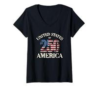 Femme Amérique 250e Anniversaire USA 4 Juillet T-Shirt avec Col en V