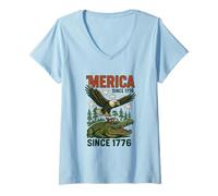 Femme Amérique Depuis 1776 Patriotic Eagle and Gator USA America T-Shirt avec Col en V