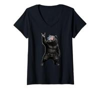 Femme Amérique Grizzly Ours Vintage Rock Gesture Patriotic Grizzly Ours T-Shirt avec Col en V