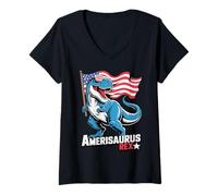 Femme Amerisaurus Rex Pride of the US-Americans T-Shirt avec Col en V