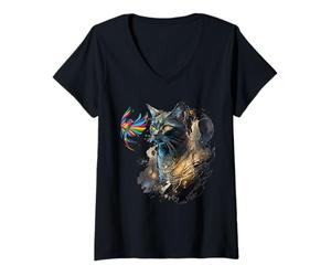Femme Ami ou Ennemi ? Chat et Oiseau Design Buddies ou Ennemis ? T-Shirt avec Col en V