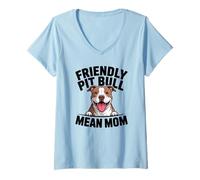 Femme Amical Pitbull Mean Mom Antisocial Pit Bull Advocate T-Shirt avec Col en V