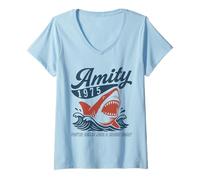 Femme Amity 1975 T-Shirt rétro Shark You're Gonna Need a Bigger Boat T-Shirt avec Col en V