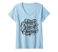 Femme Amor Vincit Omnia Love conquiert Toutes Les Saint-Valentin T-Shirt avec Col en V