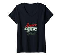 Femme Amore Senza Fine Lettrage italien Love T-Shirt avec Col en V