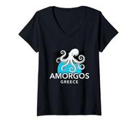 Femme Amorgos Grèce Coucher de Soleil T-Shirt avec Col en V