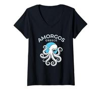 Femme Amorgos Grèce Coucher de Soleil T-Shirt avec Col en V