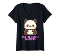 Femme Amour de soi avec cet adorable panda kawaii santé mentale T-Shirt avec Col en V