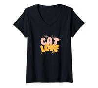 Femme Amour des Chats T-Shirt avec Col en V