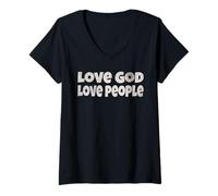 Femme Amour, Dieu, Amour, Peuple, Église, Foi chrétienne, Paix, rétro T-Shirt avec Col en V