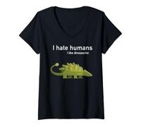 Femme Amour Dinosaure Je déteste Les Gens autisme Nerd Dino T-Shirt avec Col en V