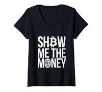 Femme Amour et argent J'aime l'argent Montrez-moi l'argent Funny Bitcoin T-Shirt avec Col en V