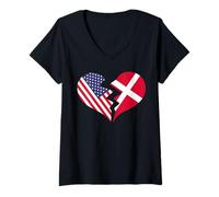 Femme Amour International « Broken Heart » aux États-Unis et au Danemark T-Shirt avec Col en V