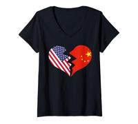 Femme Amour International « Broken Heart » aux États-Unis et en Chine T-Shirt avec Col en V