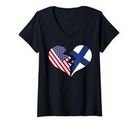 Femme Amour International des États-Unis et de la Finlande T-Shirt avec Col en V